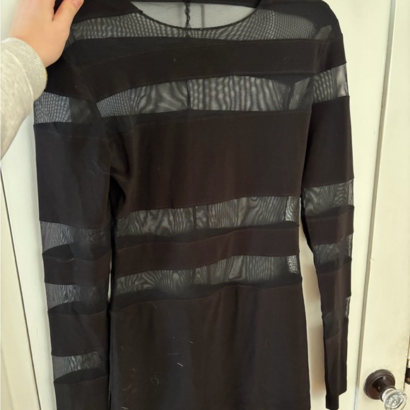 Spliced Long Sleeve Pickleball Dress in Black Mesh - Picture 2 of 3